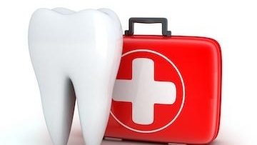 icon of single teeth with plus icon doctor's red color bag